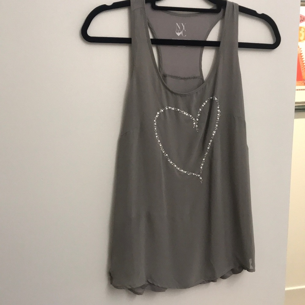 Gray flowing tank with beaded heart design